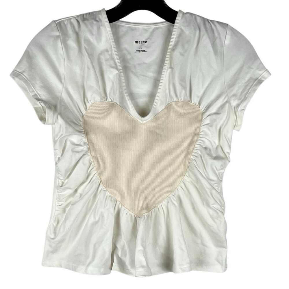 New! NWT Maeve Heart Embellished V-neck T-shirt XS